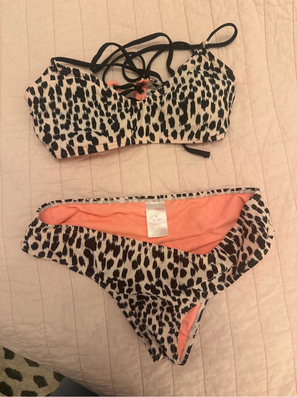 Xhilaration Black & White Leopard Bikini Top with Coral Lining